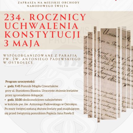 Ostrołęka uczci 234. rocznicę uchwalenia Konstytucji 3 Maja