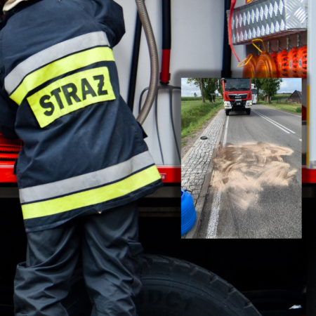 Niespodziewane zagrożenie na drodze krajowej. Na pomoc wezwano strażaków
