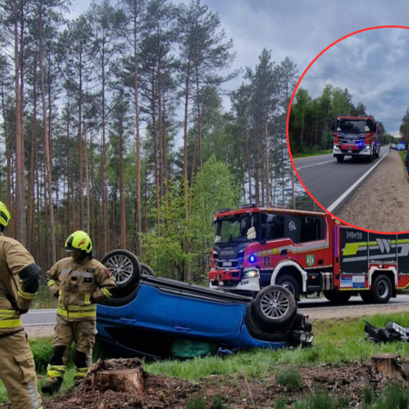 Wypadek w gminie Łyse: Hyundai zjechał z drogi i dachował [ZDJĘCIA]