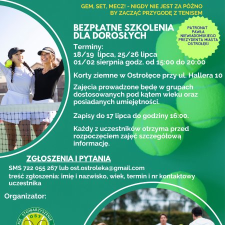 Bez względu na wiek – czas na tenis! Bezpłatne szkolenia dla dorosłych w Ostrołęce