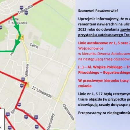 Remont ulicy Traugutta. Objazd autobusów MZK